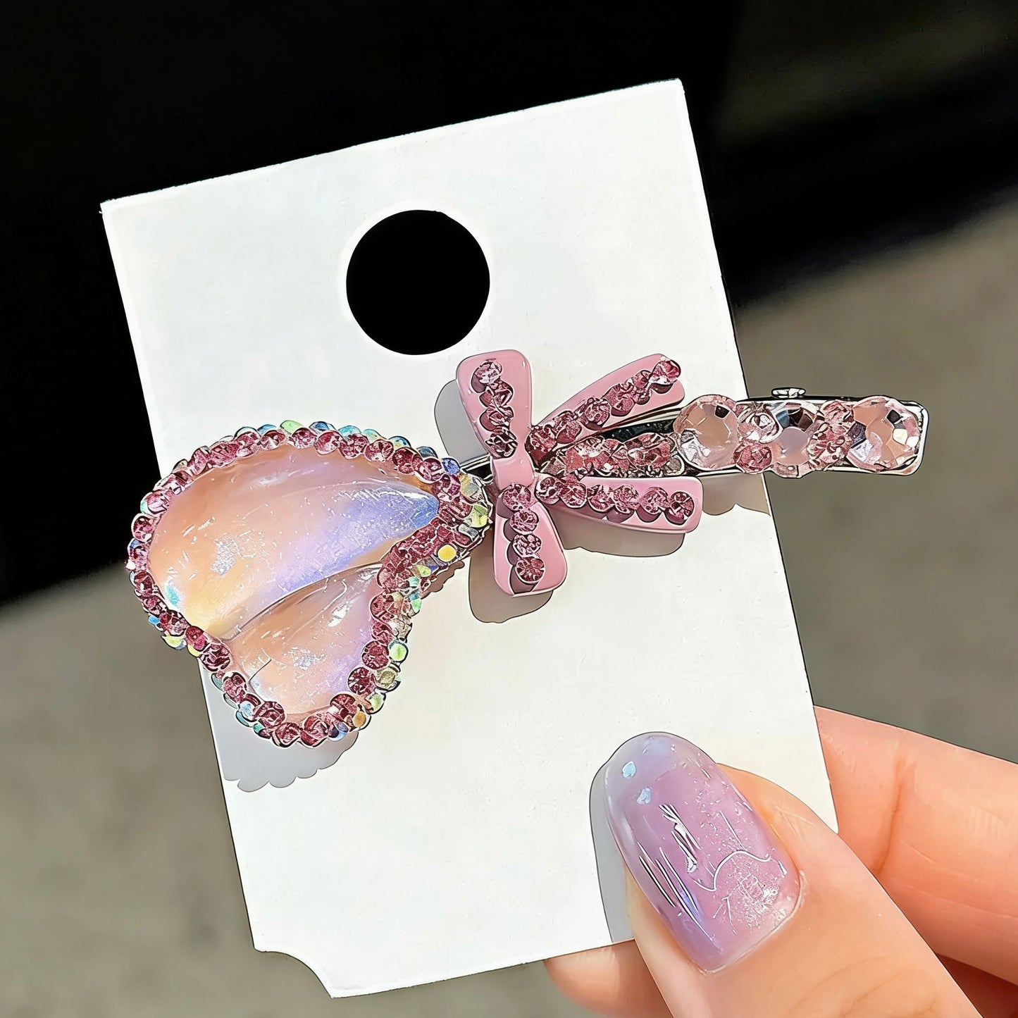 Pink Crystal with Bow Czech Hair Clip | Alloy Rhinestone Barrette | Sparkly Romantic Bridal Hairpin | Sweet Luxury Gift for Women