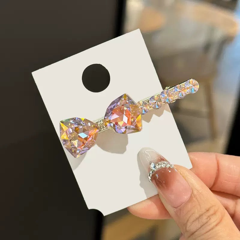 Bow-Shaped Czech Diamond Hair Clip | Alloy Rhinestone Barrette | Sparkly Classic Bridal Hairpin | Elegant Luxury Gift for Women