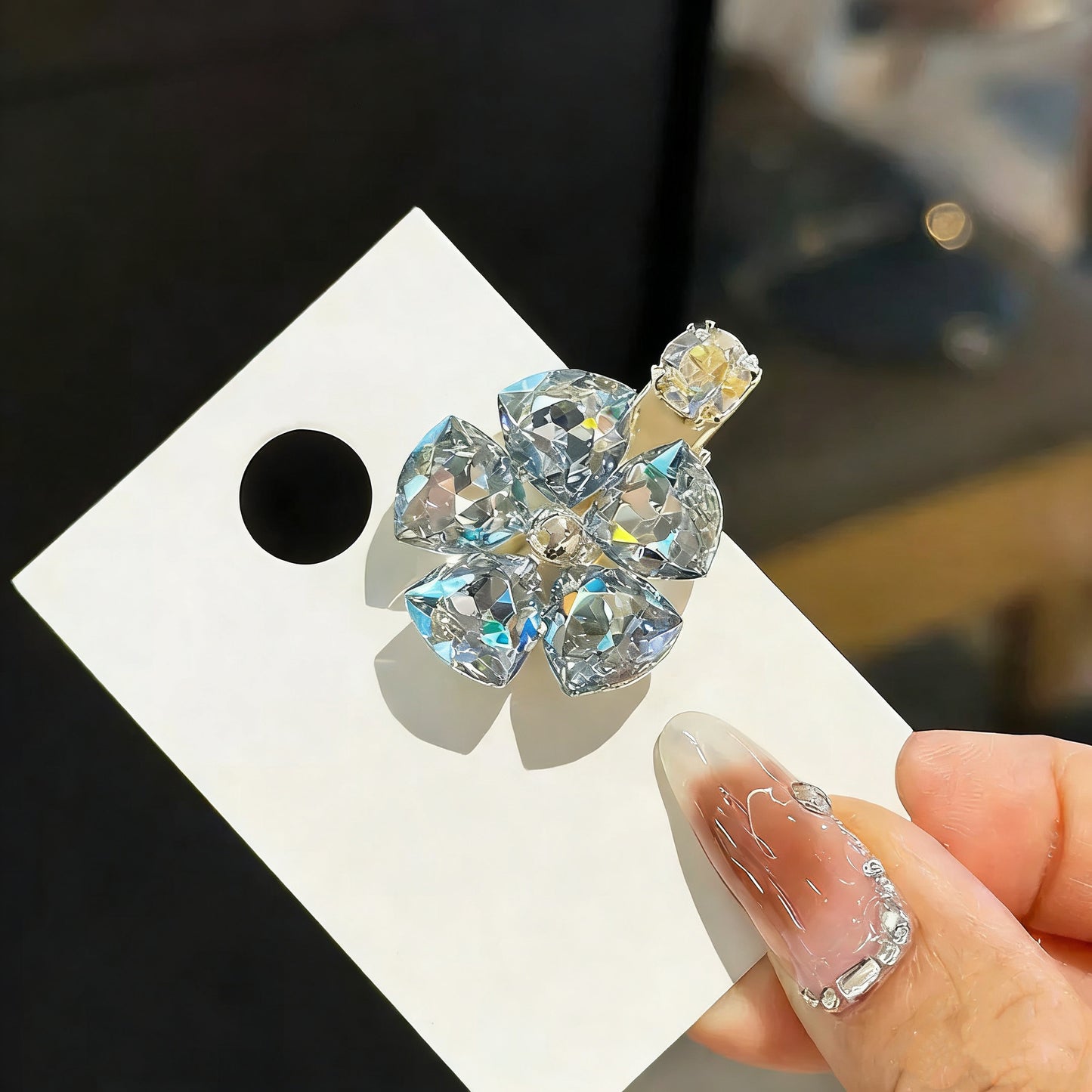 Flower Czech Diamond Hair Clip | Alloy Rhinestone Barrette | Sparkly Blooming Bridal Hairpin | Elegant Luxury Gift for Women