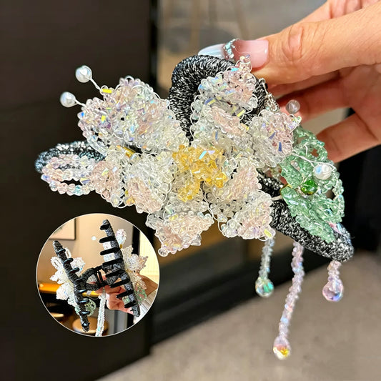 Dreamy Iridescent Flower Tassel Claw Clip