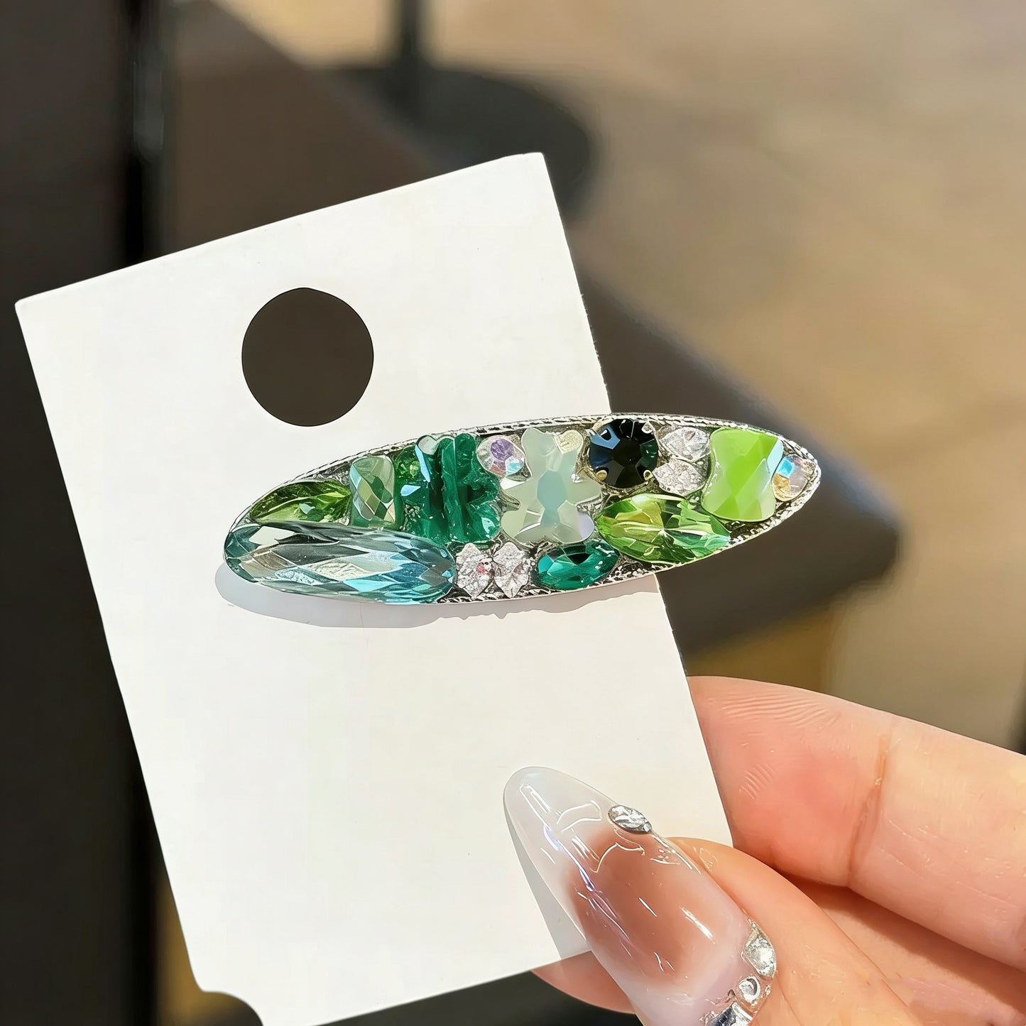 Green Czech Diamond Hair Clip | Alloy Rhinestone Barrette | Sparkly Emerald-Inspired Bridal Hairpin | Elegant Luxury Gift for Women