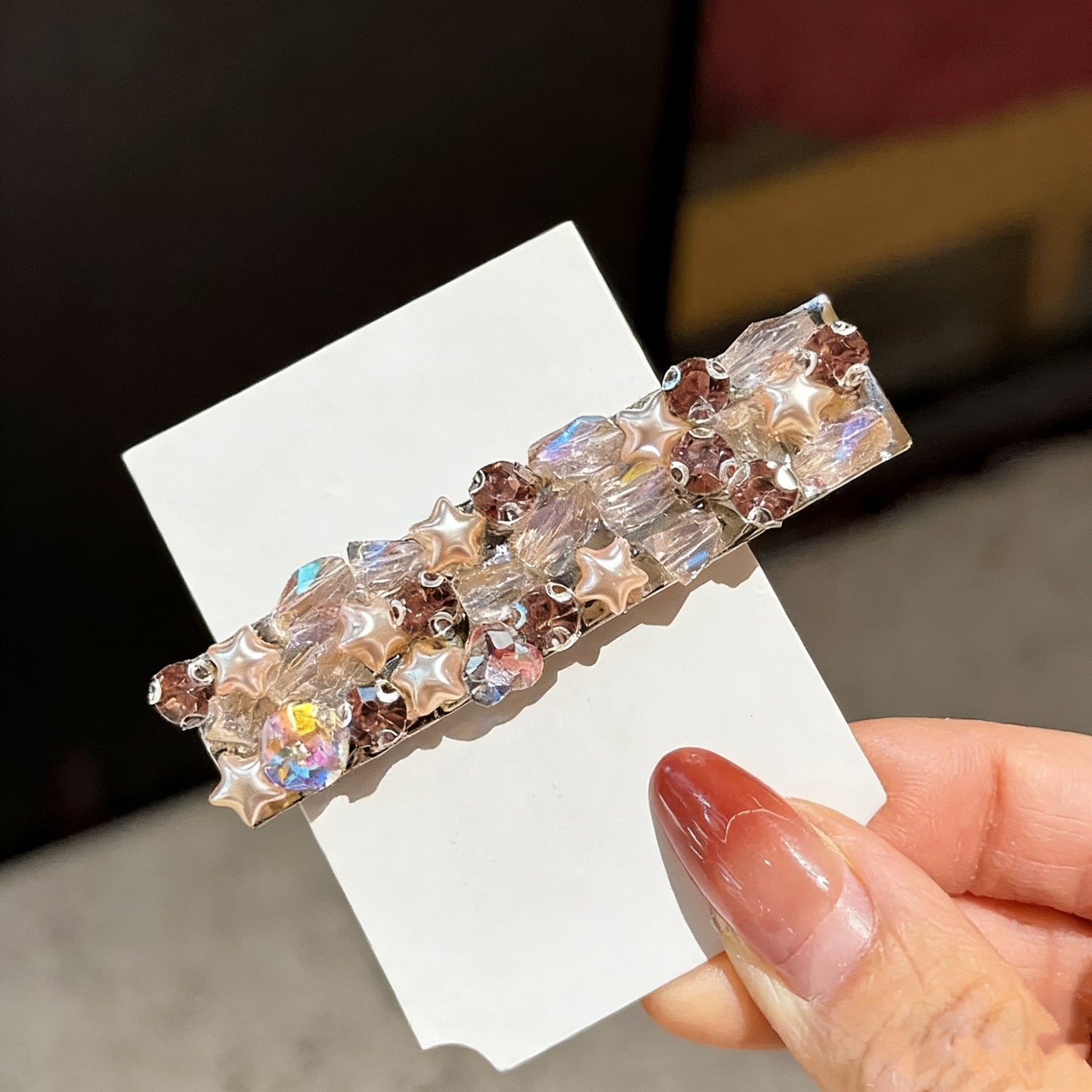 Pink Czech Diamond Hair Clip | Alloy Rhinestone Barrette | Sparkly Romantic Bridal Hairpin | Sweet Luxury Gift for Women