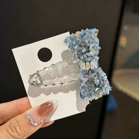 Light Blue Czech Diamond Hair Clip | Alloy Rhinestone Barrette | Sparkly Serene Bridal Hairpin | Elegant Luxury Gift for Women