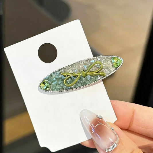 Green Czech Diamond Hair Clip | Alloy Rhinestone Barrette | Sparkly Emerald-Inspired Bridal Hairpin | Elegant Luxury Gift for Women