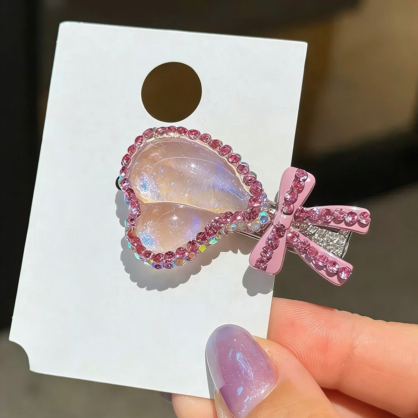Pink Crystal with Bow Czech Hair Clip | Alloy Rhinestone Barrette | Sparkly Romantic Bridal Hairpin | Sweet Luxury Gift for Women