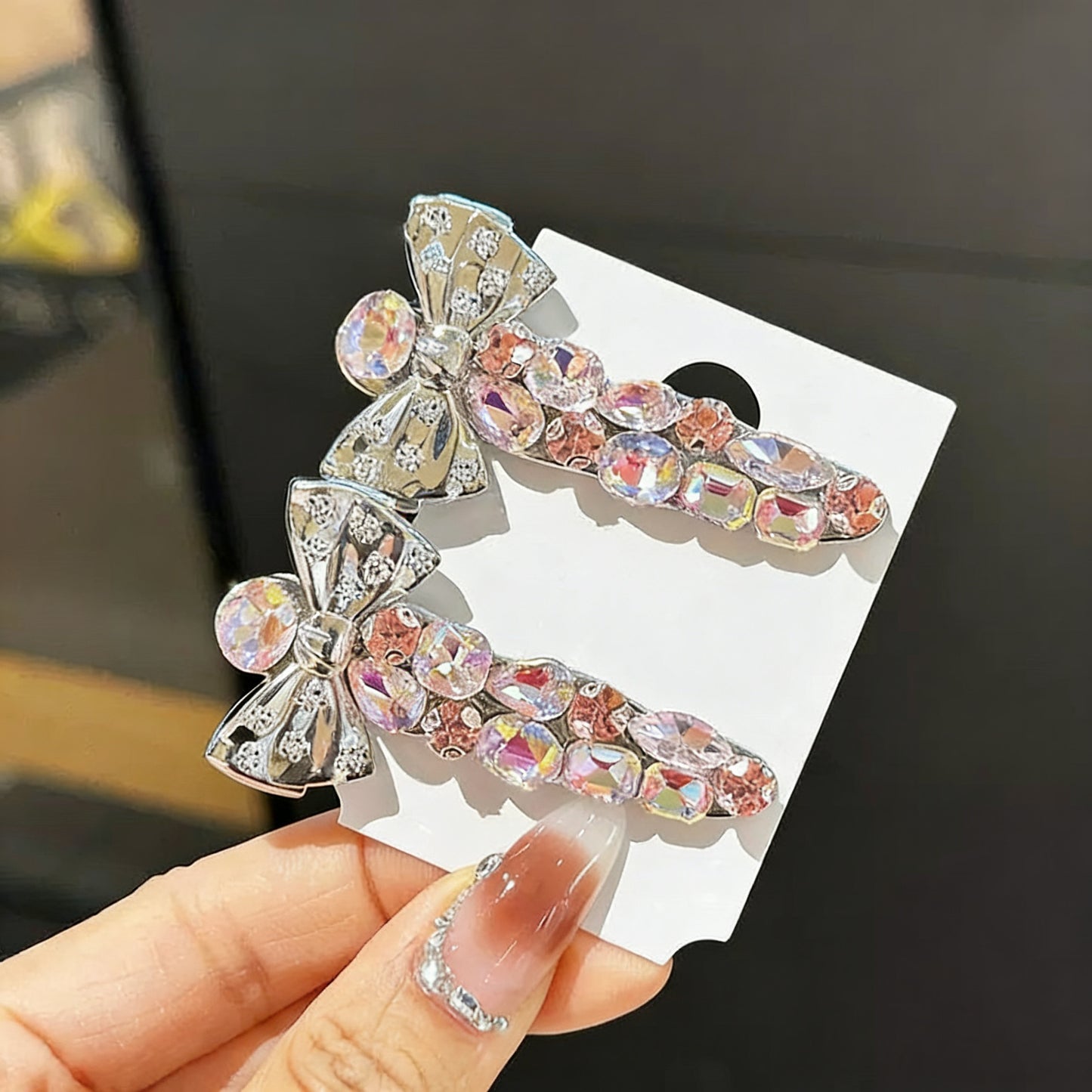 Pink Czech Diamond Hair Clip | Alloy Rhinestone Barrette | Sparkly Romantic Bridal Hairpin | Sweet Luxury Gift for Women