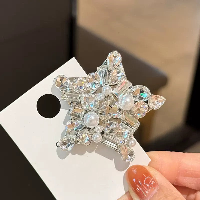 Sparkling Czech Diamond Hair Clip | Alloy Rhinestone Barrette | Brilliant Shine Wedding Bridal Hairpin | Luxury Gift for Women