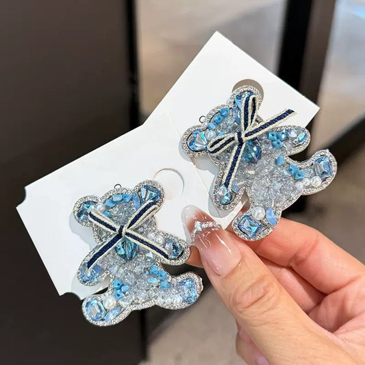 Blue Bear Czech Diamond Hair Clip | Alloy Rhinestone Barrette | Sparkly Animal-Shaped Bridal Hairpin | Cute Luxury Gift for Women