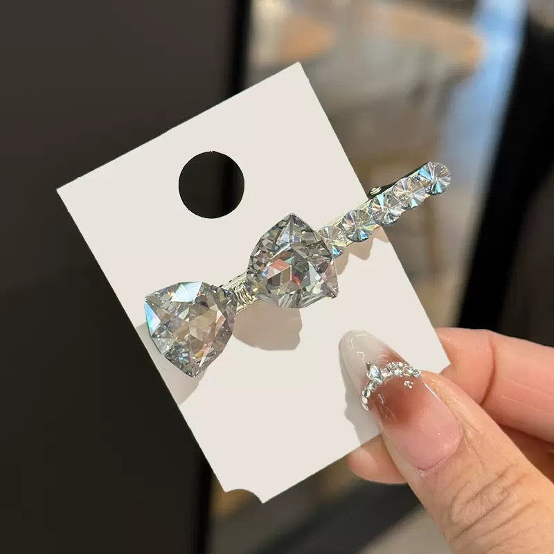Bow-Shaped Czech Diamond Hair Clip | Alloy Rhinestone Barrette | Sparkly Classic Bridal Hairpin | Elegant Luxury Gift for Women