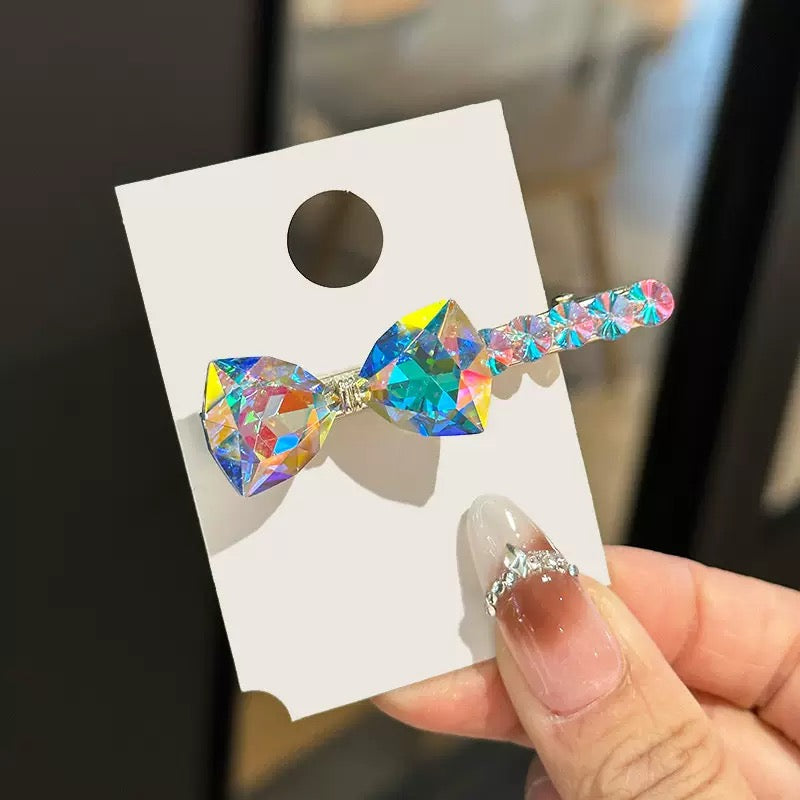 Bow-Shaped Czech Diamond Hair Clip | Alloy Rhinestone Barrette | Sparkly Classic Bridal Hairpin | Elegant Luxury Gift for Women