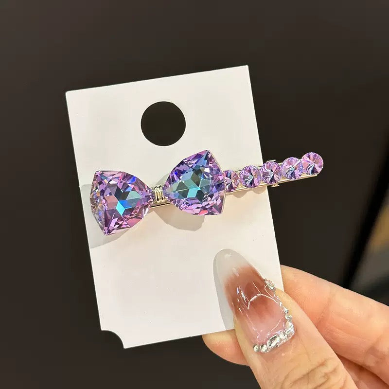 Bow-Shaped Czech Diamond Hair Clip | Alloy Rhinestone Barrette | Sparkly Classic Bridal Hairpin | Elegant Luxury Gift for Women