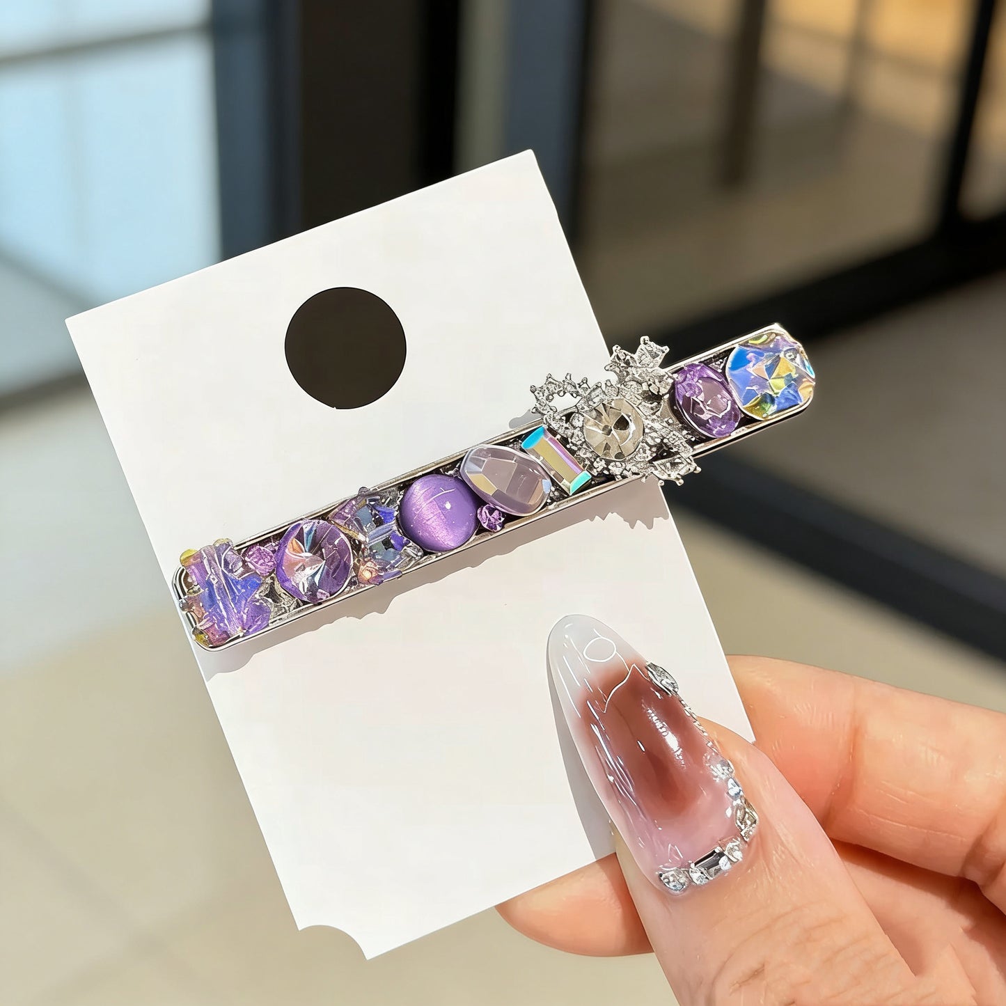 Purple Czech Diamond Hair Clip | Alloy Rhinestone Barrette | Sparkly Regal Bridal Hairpin | Royal Luxury Gift for Women