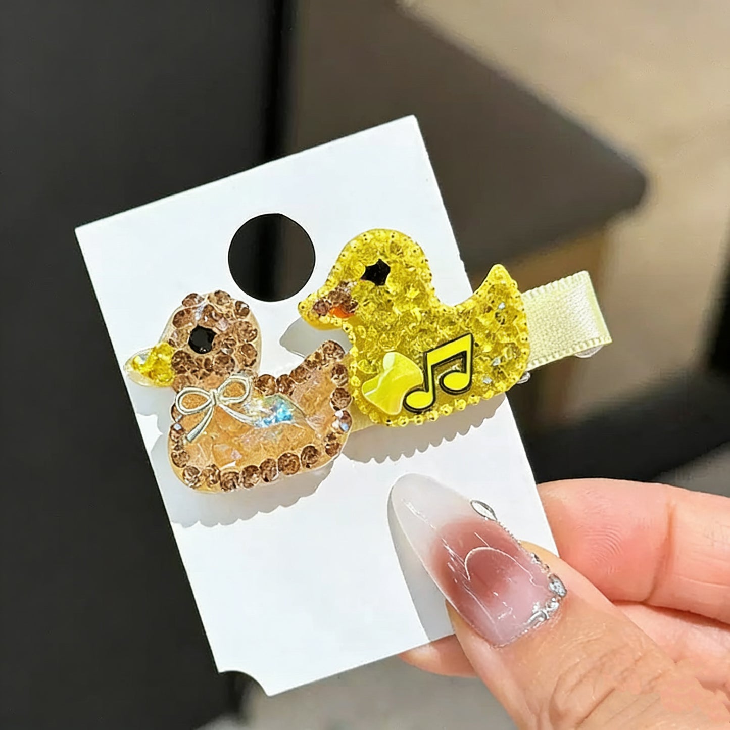 Yellow Duck Czech Diamond Hair Clip | Alloy Rhinestone Barrette | Sparkly Animal-Shaped Bridal Hairpin | Cute Luxury Gift for Women