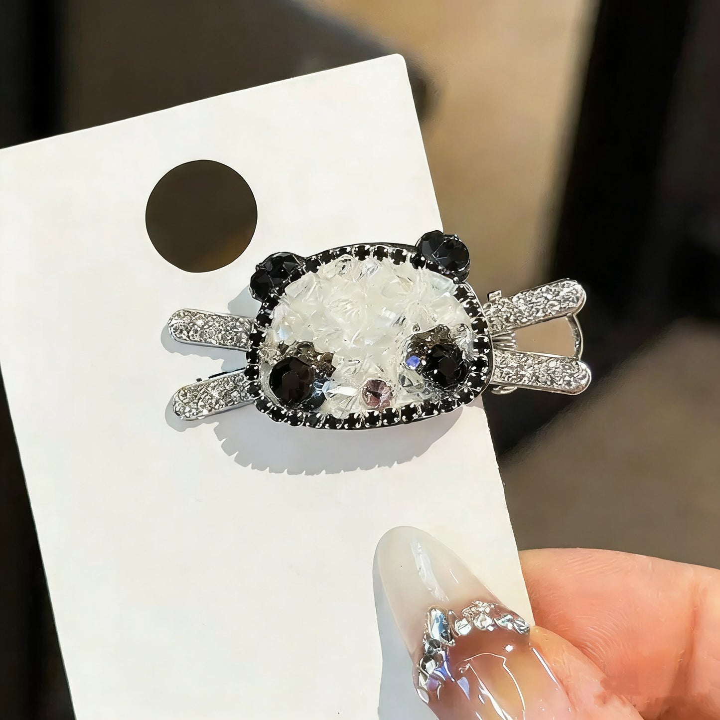 Panda Czech Diamond Hair Clip | Alloy Rhinestone Barrette | Sparkly Animal-Shaped Bridal Hairpin | Cute Luxury Gift for Women