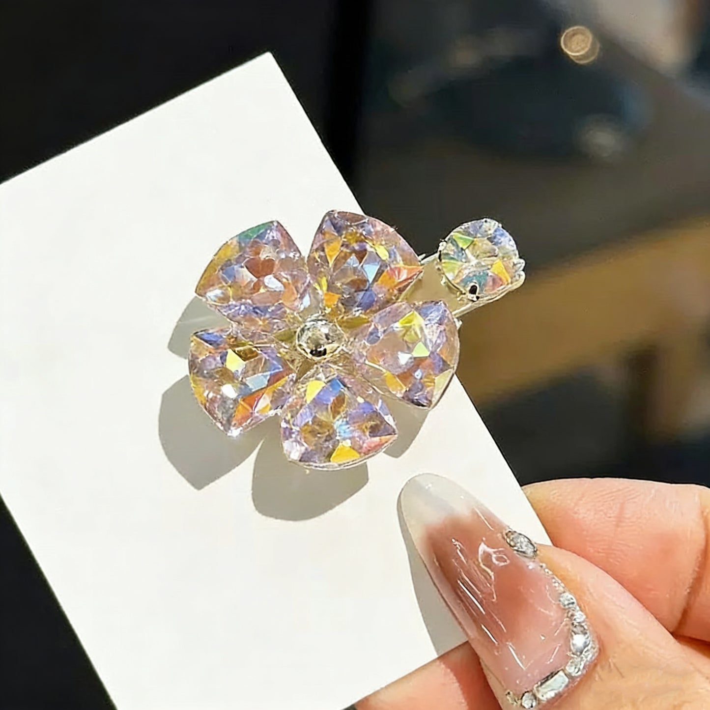 Flower Czech Diamond Hair Clip | Alloy Rhinestone Barrette | Sparkly Blooming Bridal Hairpin | Elegant Luxury Gift for Women