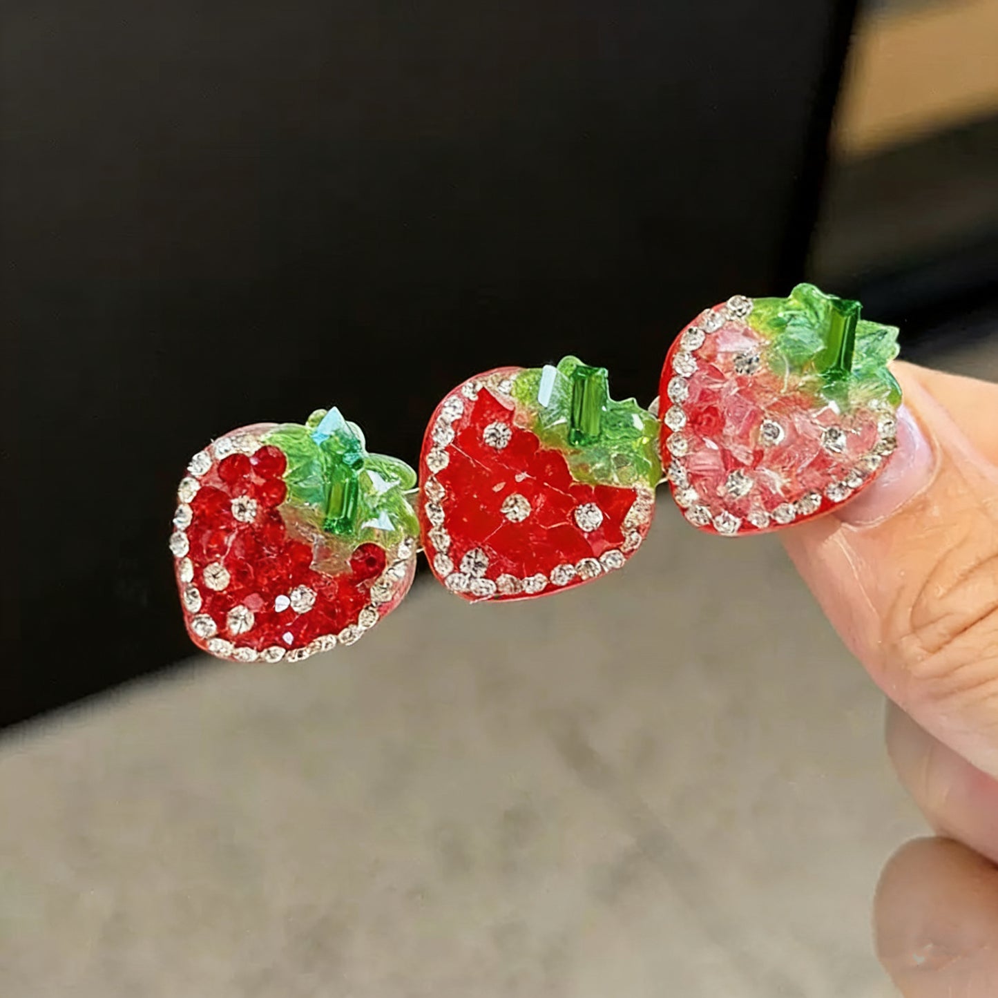 Strawberry Czech Diamond Hair Clip | Alloy Rhinestone Barrette | Sparkly Fruit-Shaped Bridal Hairpin | Cute Luxury Gift for Women