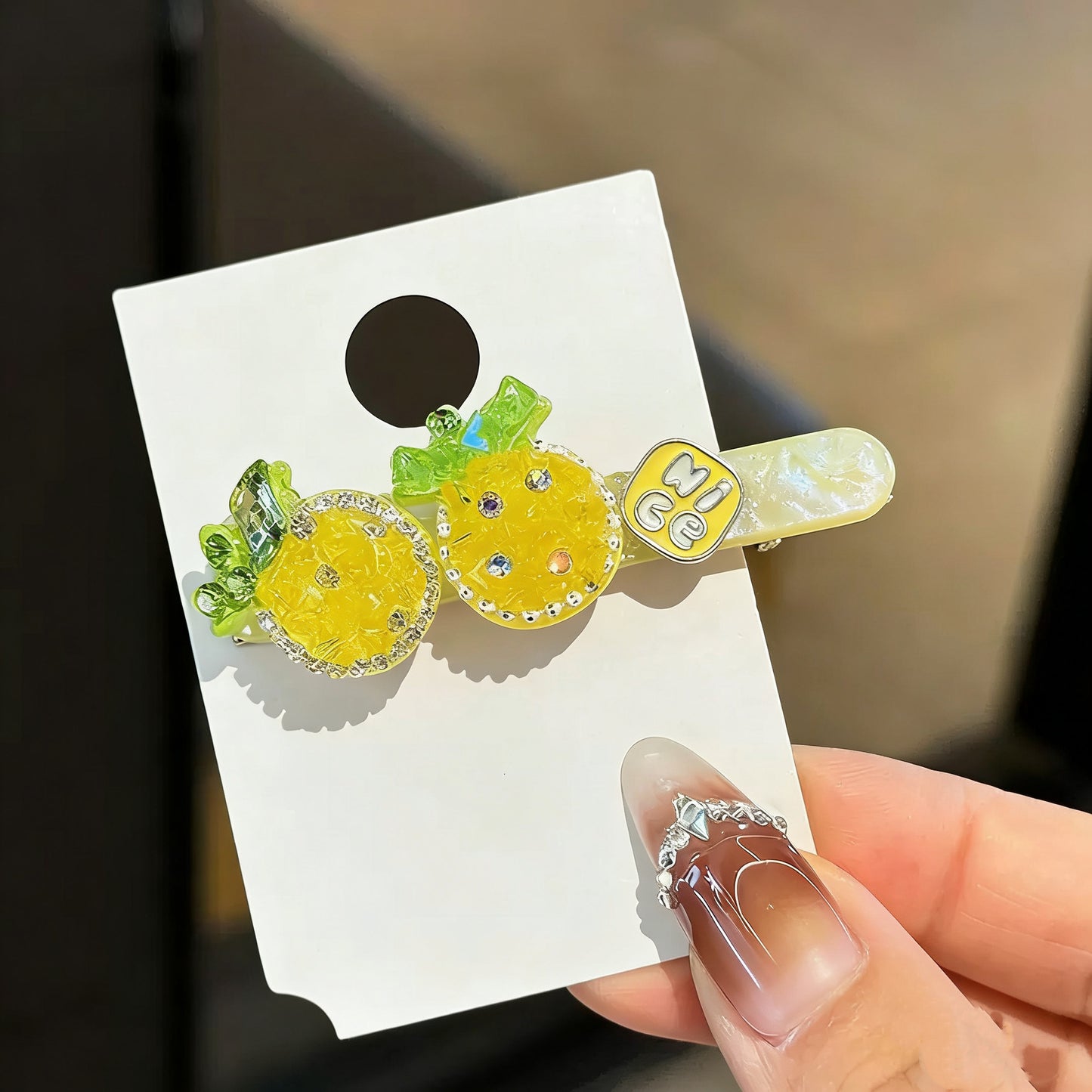 Yellow Pineapple Czech Diamond Hair Clip | Alloy Rhinestone Barrette | Sparkly Tropical Fruit Hairpin | Summer Luxury Gift for Women