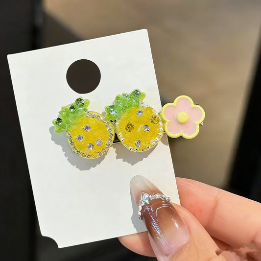 Yellow Pineapple Czech Diamond Hair Clip | Alloy Rhinestone Barrette | Sparkly Tropical Fruit Hairpin | Summer Luxury Gift for Women