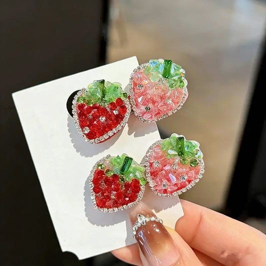 Strawberry Czech Diamond Hair Clip | Alloy Rhinestone Barrette | Sparkly Fruit-Shaped Bridal Hairpin | Cute Luxury Gift for Women