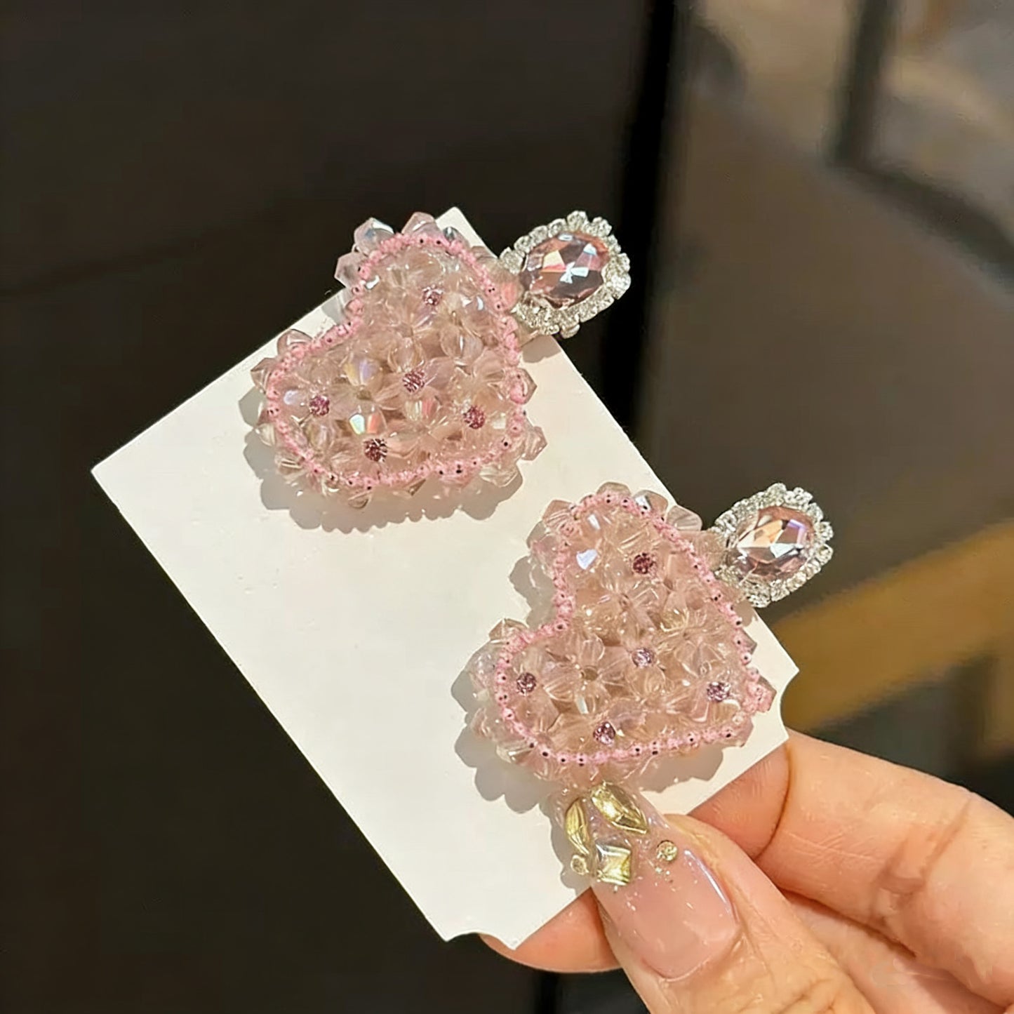 Pink Heart Czech Diamond Hair Clip | Alloy Rhinestone Barrette | Sparkly Romantic Bridal Hairpin | Sweet Luxury Gift for Women