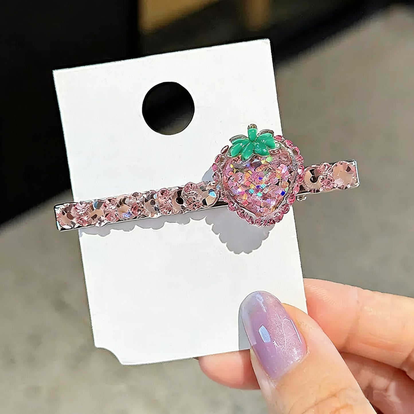 Pink Strawberry Czech Diamond Hair Clip | Alloy Rhinestone Barrette | Sparkly Fruit-Shaped Bridal Hairpin | Sweet Luxury Gift for Women
