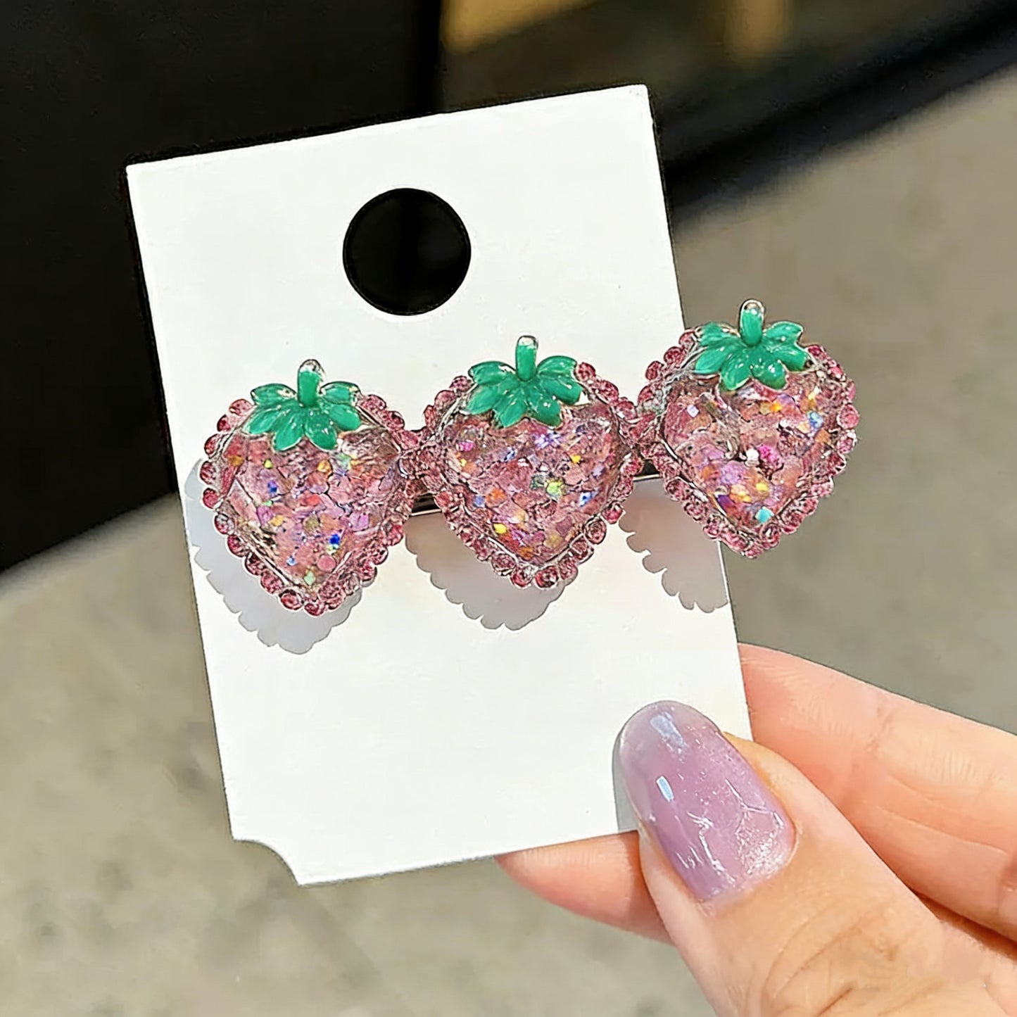 Pink Strawberry Czech Diamond Hair Clip | Alloy Rhinestone Barrette | Sparkly Fruit-Shaped Bridal Hairpin | Sweet Luxury Gift for Women