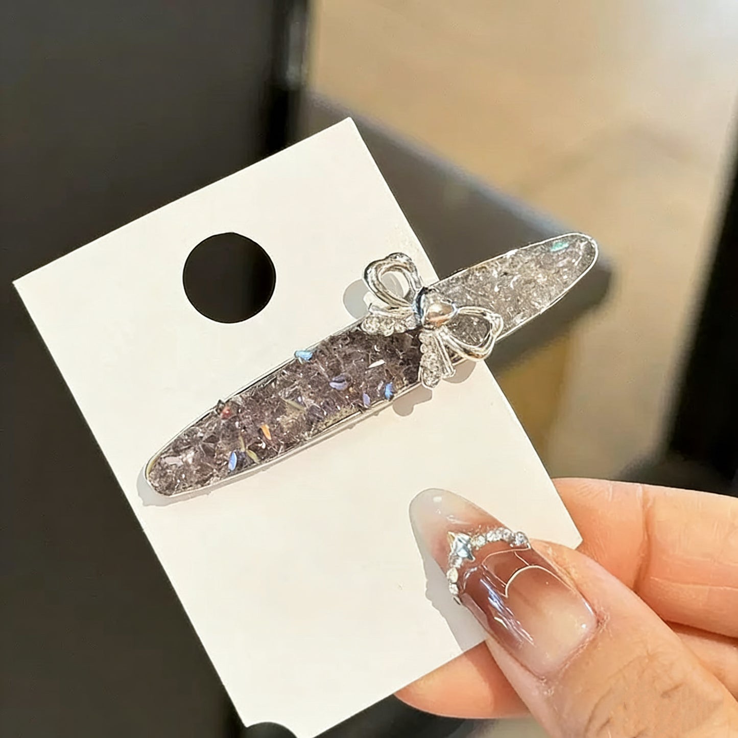 Grey & White Czech Diamond Hair Clip | Two-Tone Alloy Rhinestone Barrette | Sparkly Modern Bridal Hairpin | Luxury Gift for Women