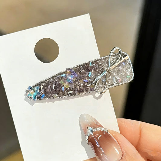Grey & White Czech Diamond Hair Clip | Two-Tone Alloy Rhinestone Barrette | Sparkly Modern Bridal Hairpin | Luxury Gift for Women
