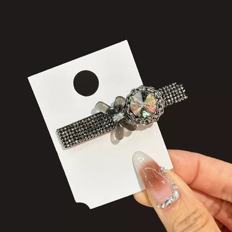 Black Czech Diamond Hair Clip Set of 2 | Alloy Rhinestone Barrettes | Sparkly Evening Party Hairpin | Gift for Women